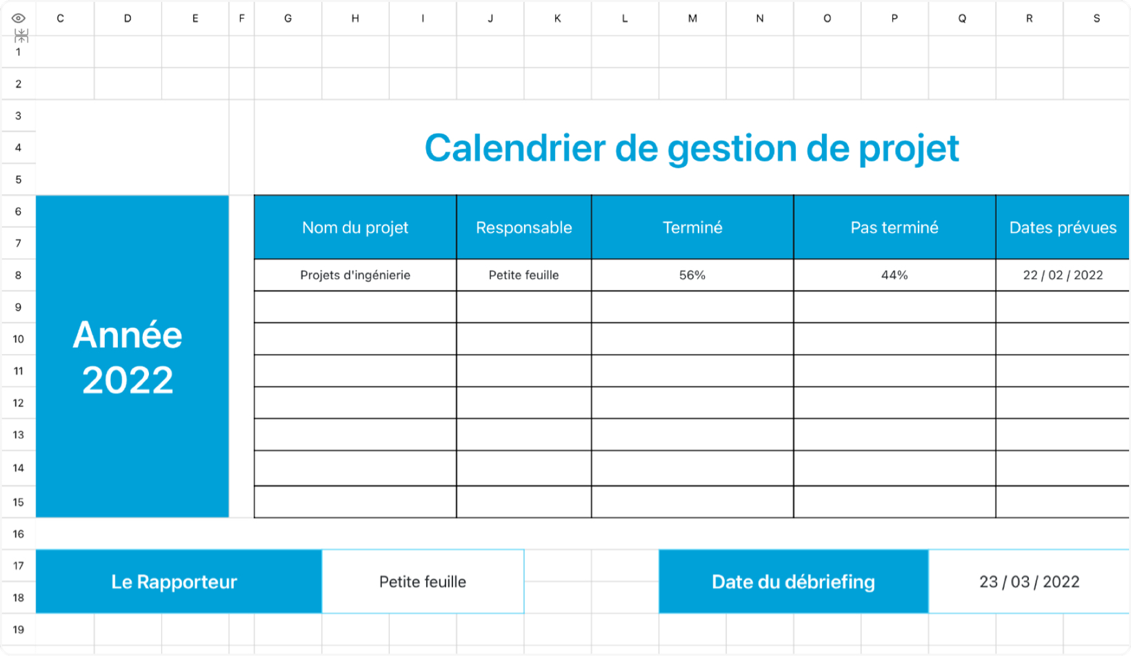 Calendrier de gestion de projet